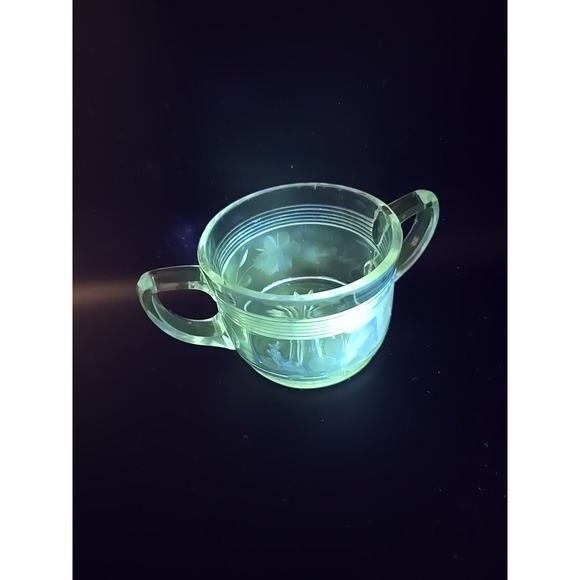 Anchor Hocking Other - Anchor Hocking Floral Etched Manhattan Crystal Sugar Bowl GLOWS!